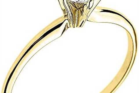 14K Yellow Gold Round Brilliant Cut Cubic Zirconia Solitaire 6 Prong Engagement Ring with Slender..