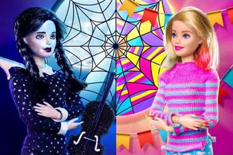 RAINBOW TRANSFORMATION OF WEDNESDAY || Awesome Ideas For Doll Room Makeover