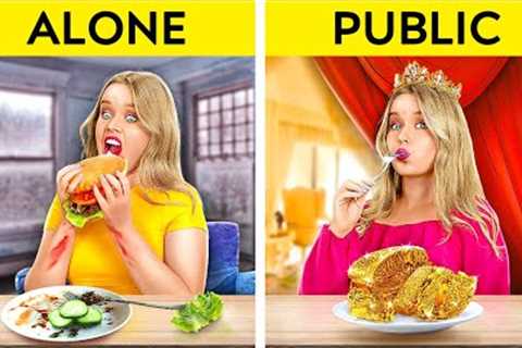 ALONE VS PUBLIC || How To Become Princess! Good VS Bad Manners by 123 GO! FOOD